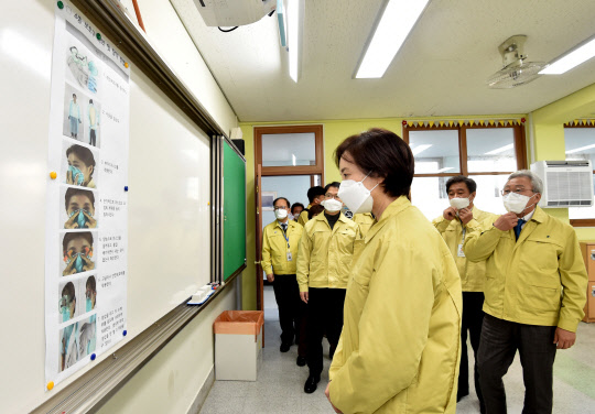 수능 별도시험장 점검하는 유은혜 부총리  유은혜 사회부총리 겸 교육부 장관이 수능을 이틀 앞둔 1일 오후 강원 춘천시 소양고등학교 내 자가격리 수험생을 위해 마련된 별도시험실과 탈의실 등을 점검하고 있다. 연합